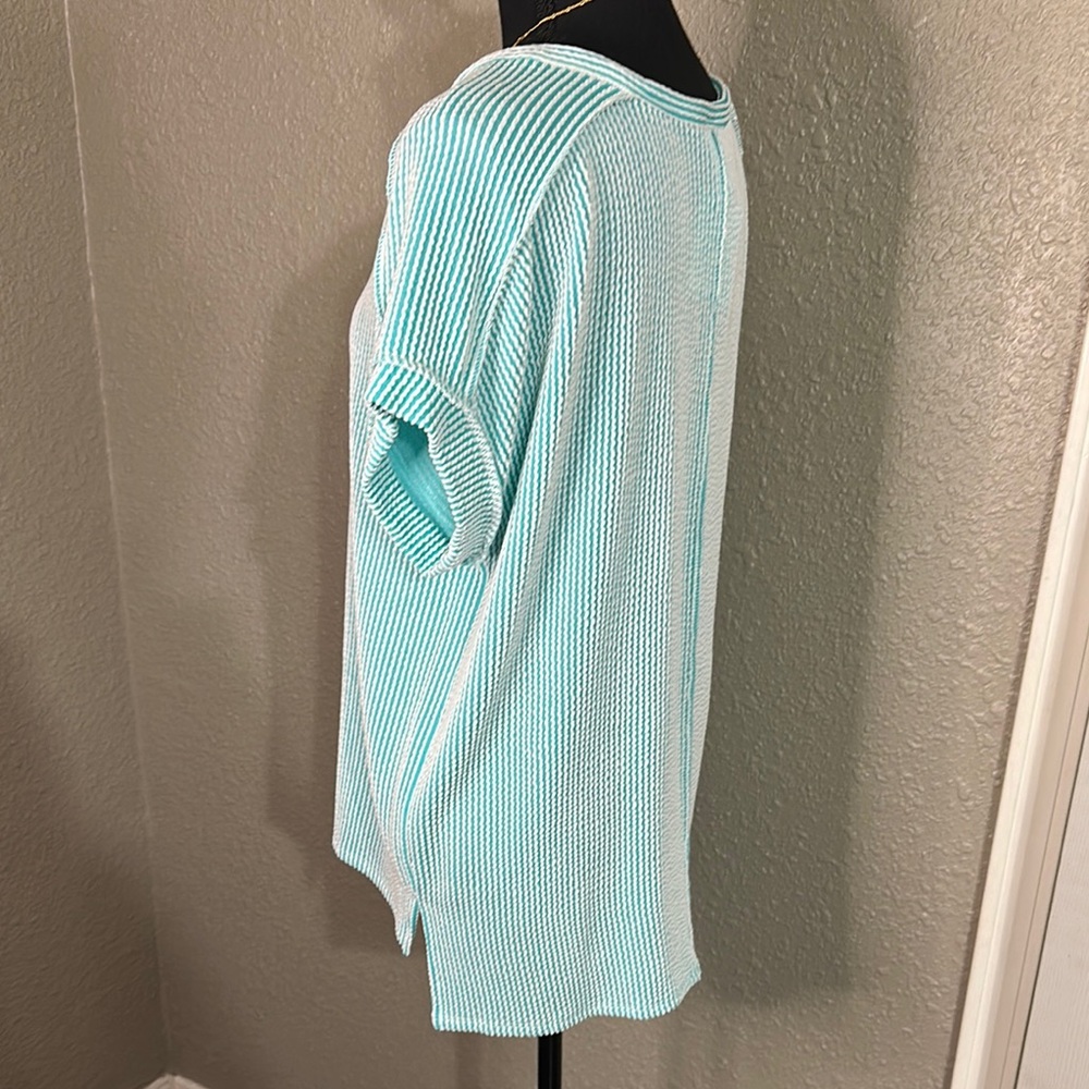 NWT 7TH RAY Ribbed Springtime Blouse in aqua‎ - Picture 3 of 4